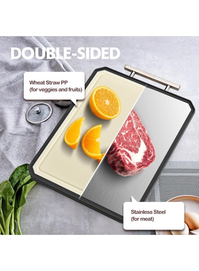 Purfex Cutting Board Stainless Steel, 40cm X 28cm Double Sided Cutting Board for kitchen, Food Grade Stainless Steel/Wheat straw Material, Large Choping Board for meat & Vegetables - Image 3