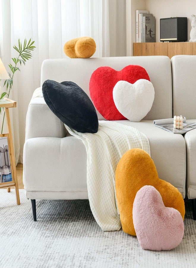 XVTRU Dusty Pink Heart Pillows, Cute Heart Decorative Pillow, Heart Shaped Throw Pillows for Bed, Faux Rabbit Fur Plush Hoom Decor Pillow Cushion for Chair Sofa Living Room (Mini 12.9" x 9.8") - Image 3