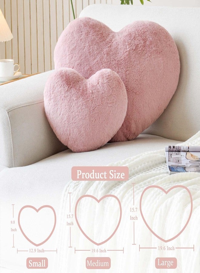 XVTRU Dusty Pink Heart Pillows, Cute Heart Decorative Pillow, Heart Shaped Throw Pillows for Bed, Faux Rabbit Fur Plush Hoom Decor Pillow Cushion for Chair Sofa Living Room (Mini 12.9" x 9.8") - Image 2