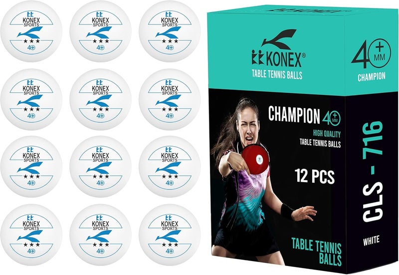 KONEX 40+ Plastic Table Tennis Balls Pack of 12 | High Performance 3-Star ABS TT Balls for Professional Matches and Training | Ideal for Adults & Kids (White) - Image 1