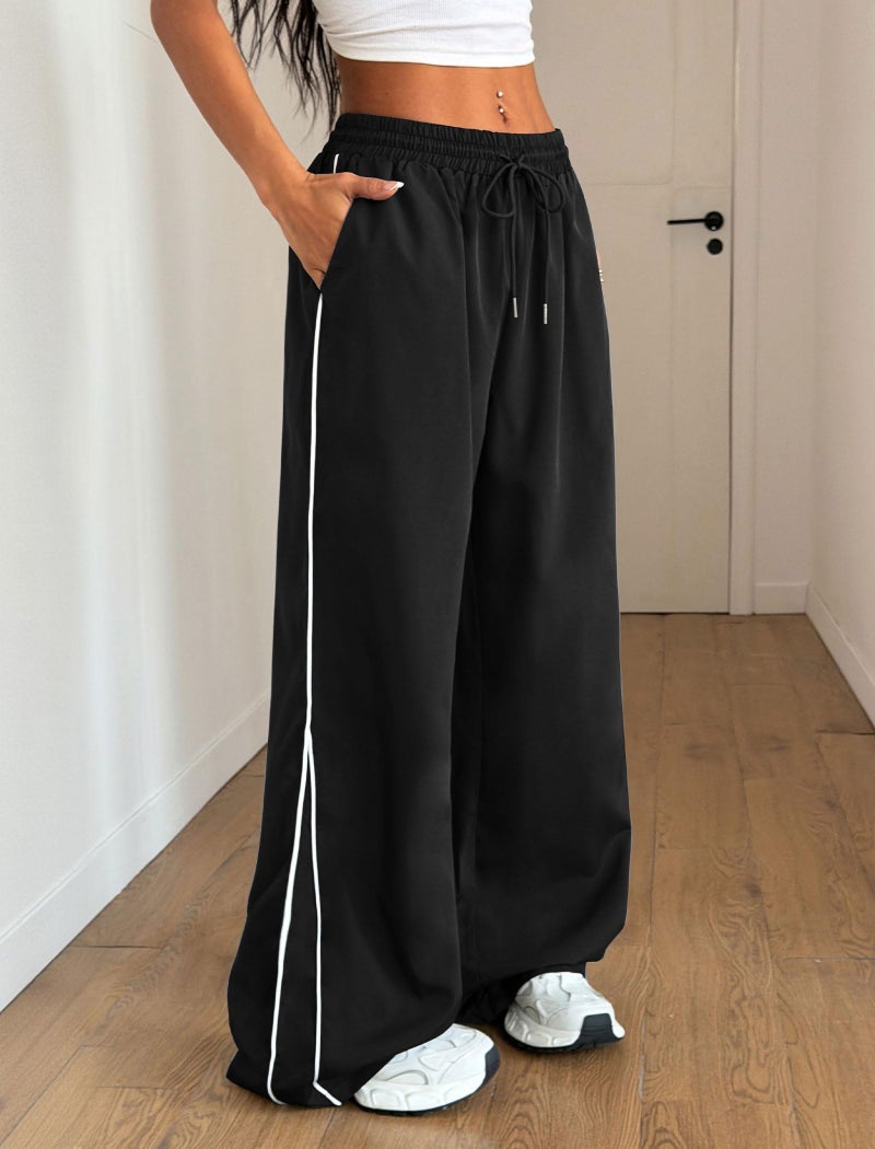 ZAFUL Womens Parachute Pants Y2k Baggy Elasitc Waist Track Pants Contrast Pipping Sweatpant Trousers(1-Black, M) - Image 5