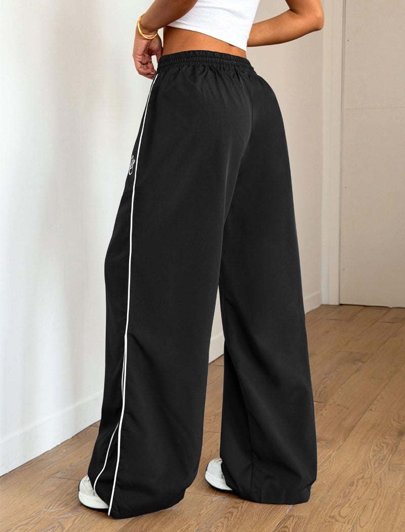 ZAFUL Womens Parachute Pants Y2k Baggy Elasitc Waist Track Pants Contrast Pipping Sweatpant Trousers(1-Black, M) - Image 2
