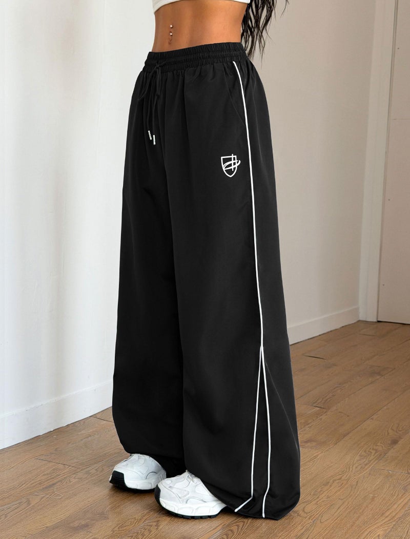 ZAFUL Womens Parachute Pants Y2k Baggy Elasitc Waist Track Pants Contrast Pipping Sweatpant Trousers(1-Black, M) - Image 4