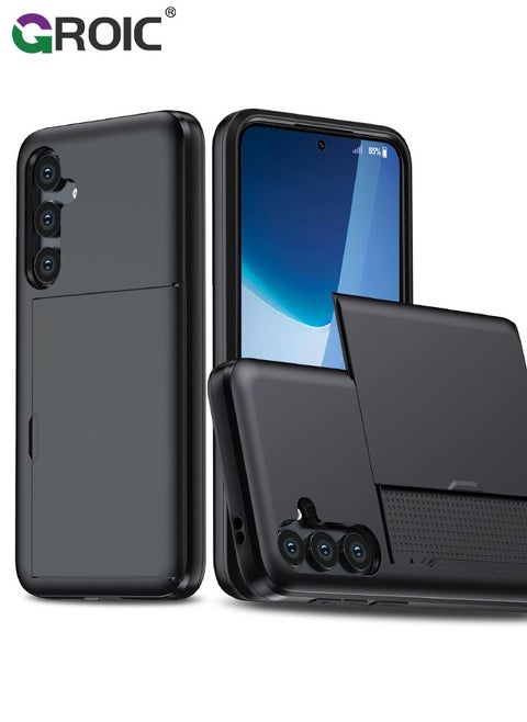 Samsung S24 Black Case with Card Holder 5G 6.2 inch Slim Dual Layer Heavy Duty Protective Galaxy S24 Case Hidden Card Slot Wallet Case for Samsung S24
