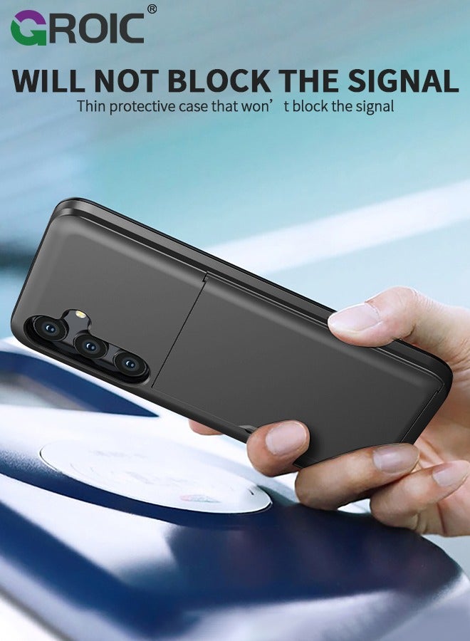 GROIC حافظة سامسونج S24 سوداء مع حامل بطاقة 5G 6.2 بوصة نحيفة بطبقة مزدوجة شديدة التحمل لهاتف جالاكسي S24 حافظة فتحة بطاقة مخفية لهاتف سامسونج S24 - Image 4