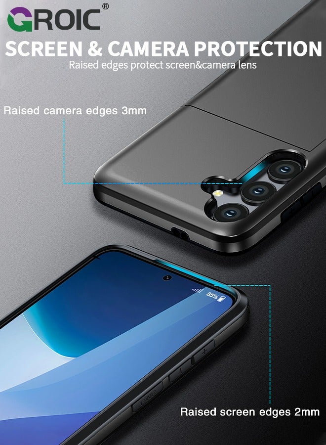 GROIC حافظة سامسونج S24 سوداء مع حامل بطاقة 5G 6.2 بوصة نحيفة بطبقة مزدوجة شديدة التحمل لهاتف جالاكسي S24 حافظة فتحة بطاقة مخفية لهاتف سامسونج S24 - Image 5