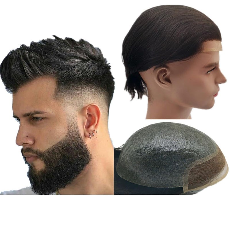 Toupee for men Hair pieces for men NLW European human hair replacement system for mens BIO 10x8 base szie human hair implant prosthesis patch units 1B Natural black