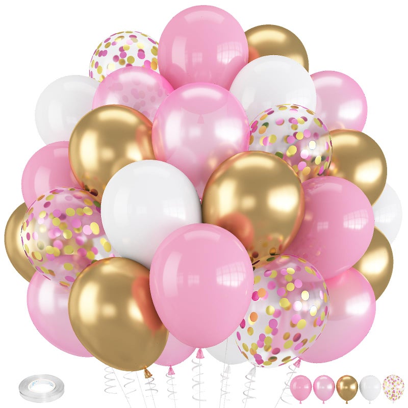 Froova Pink and Gold Balloons 12 Inch Light Baby Pink White and Gold Confetti Balloons for Girls Princess Birthday Baby Shower Bridal Shower Wedding Graduation Party Decoration - Image 3