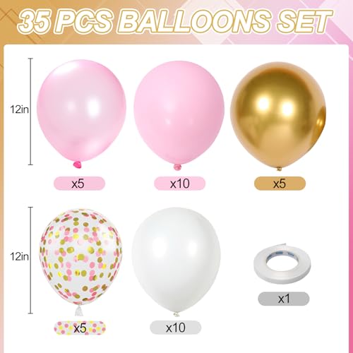 Froova Pink and Gold Balloons 12 Inch Light Baby Pink White and Gold Confetti Balloons for Girls Princess Birthday Baby Shower Bridal Shower Wedding Graduation Party Decoration - Image 5