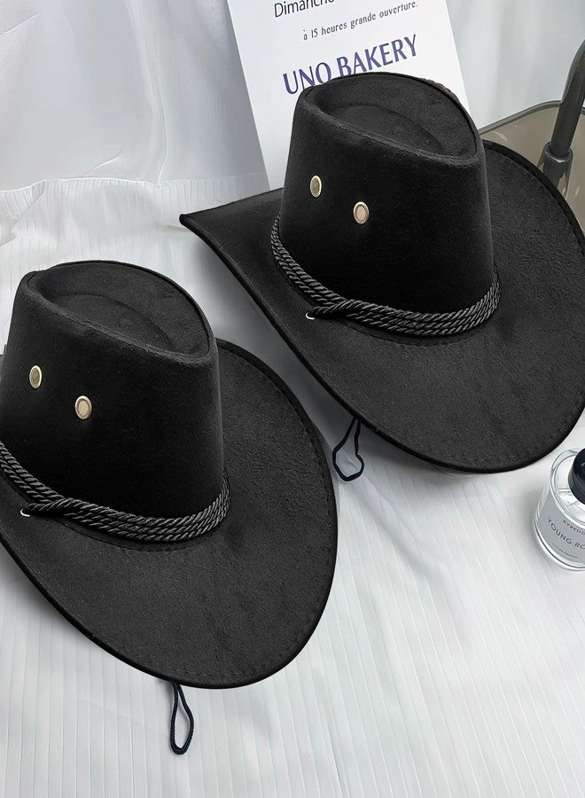 Komphy 12 Pack Cowboy Hat Bulk, Wide Brim Western Cowboy Hat Faux Suede Fedora Party Hats with Bandana and Adjustable Drawstring for Men Women Costume Party Black - Image 3