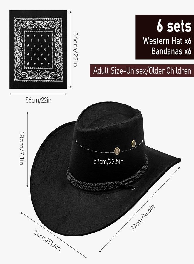 Komphy 12 Pack Cowboy Hat Bulk, Wide Brim Western Cowboy Hat Faux Suede Fedora Party Hats with Bandana and Adjustable Drawstring for Men Women Costume Party Black - Image 2