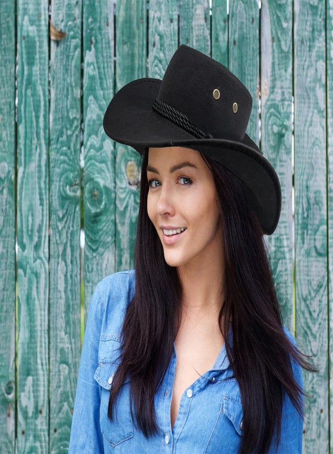 Komphy 12 Pack Cowboy Hat Bulk, Wide Brim Western Cowboy Hat Faux Suede Fedora Party Hats with Bandana and Adjustable Drawstring for Men Women Costume Party Black - Image 5