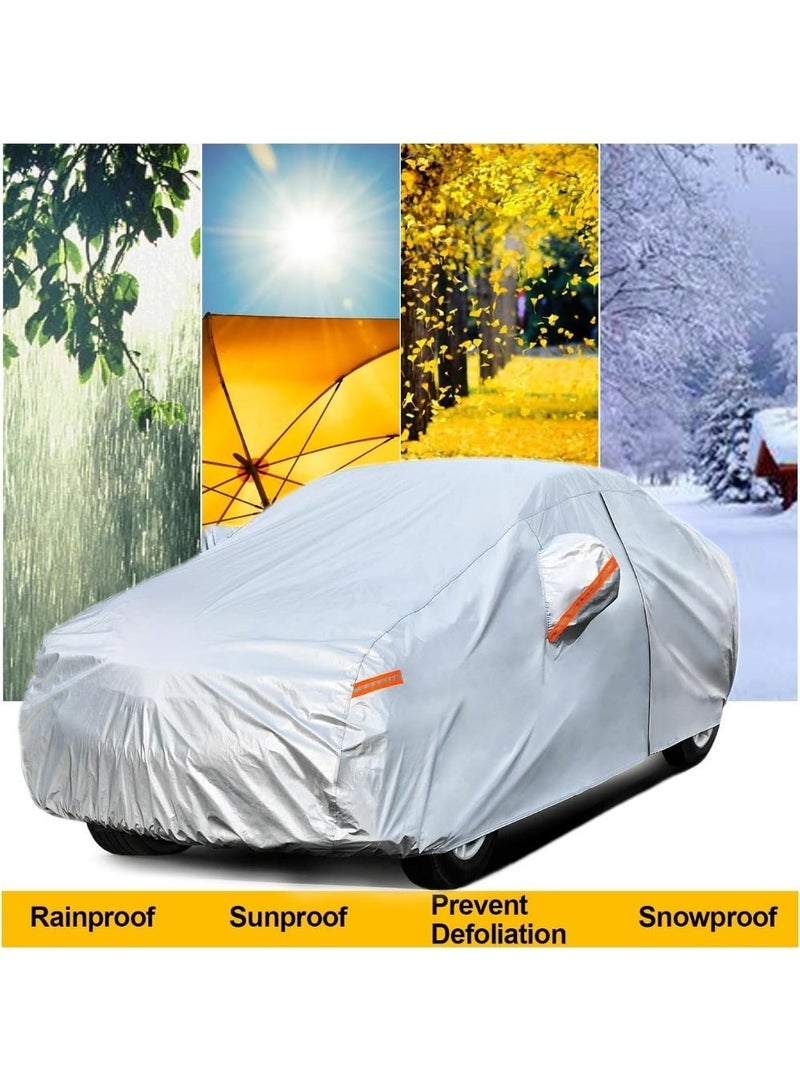 سناجل غطاء سيارة متعدد الطبقات مقاوم للماء للسيارات، حماية من جميع الأحوال الجوية، غطاء كامل خارجي مقاوم للرياح والرمال والمطر والأشعة فوق البنفسجية، أغطية سيارات مع باب بسحاب لحماية السيارة - Image 5