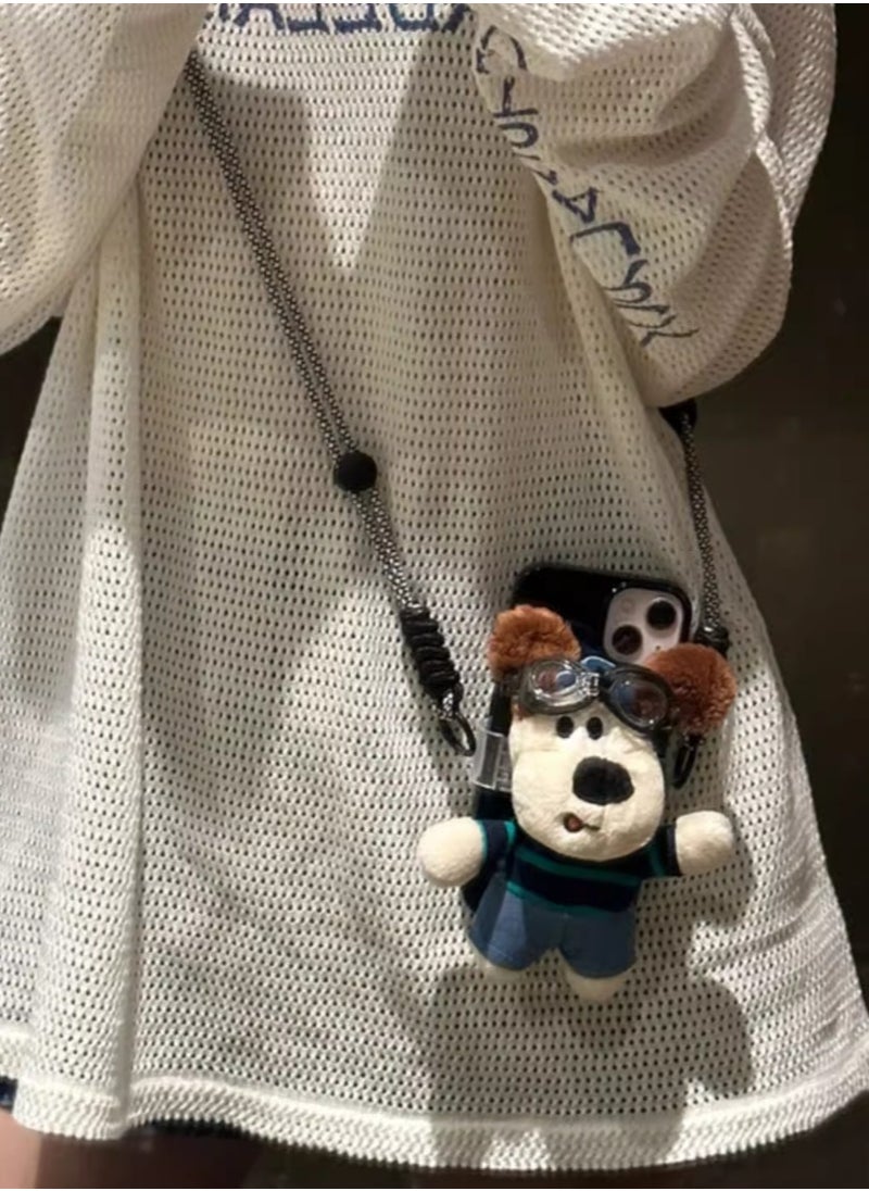 Generic - Cute Cartoon Plush Eye Puppy Phone Bag Suitable for Apple 14 Promax Phone Case 15 Crossbody Back Clip iPhone 13 New 12 Women 11 Hanging Rope 14 Pro Anti Drop 19 Pro Protective Cover - Image 1