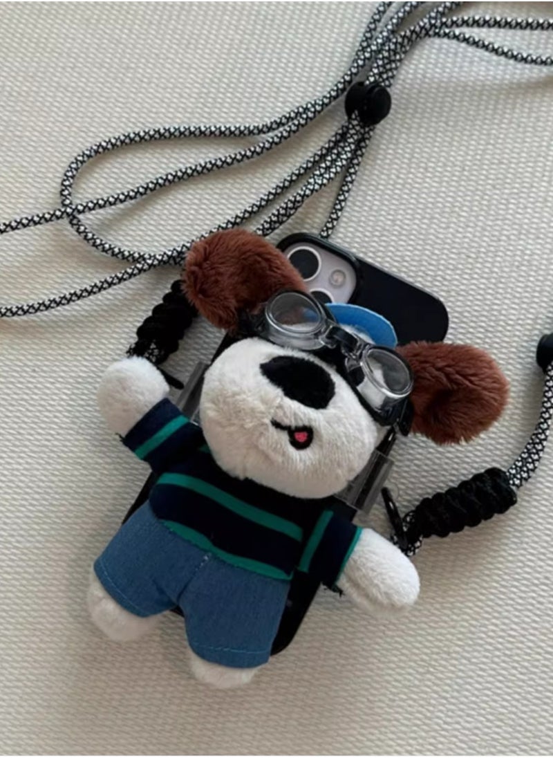 Generic - Cute Cartoon Plush Eye Puppy Phone Bag Suitable for Apple 14 Promax Phone Case 15 Crossbody Back Clip iPhone 13 New 12 Women 11 Hanging Rope 14 Pro Anti Drop 19 Pro Protective Cover - Image 1