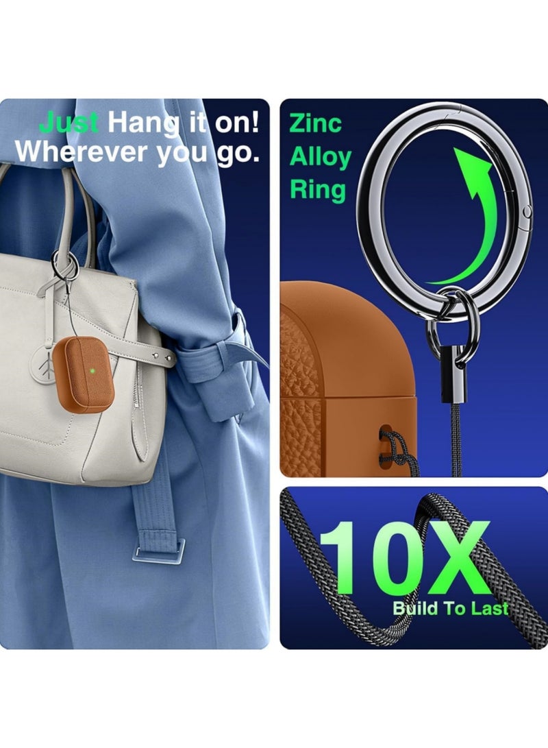 اووكاي حافظة AirPods Pro الجيل الثالث، متوافقة مع AirPods Pro الجيل الثالث (2025)، غطاء حماية من السقوط مع سلسلة مفاتيح، جلد صناعي ليتشي، حافظة TPU واقية مقاومة للصدمات (بني) - Image 3