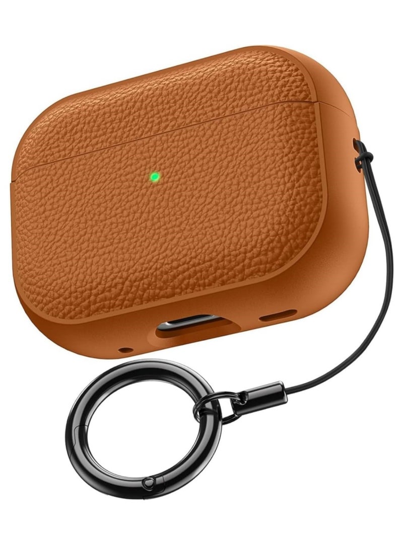 اووكاي حافظة AirPods Pro الجيل الثالث، متوافقة مع AirPods Pro الجيل الثالث (2025)، غطاء حماية من السقوط مع سلسلة مفاتيح، جلد صناعي ليتشي، حافظة TPU واقية مقاومة للصدمات (بني) - Image 1