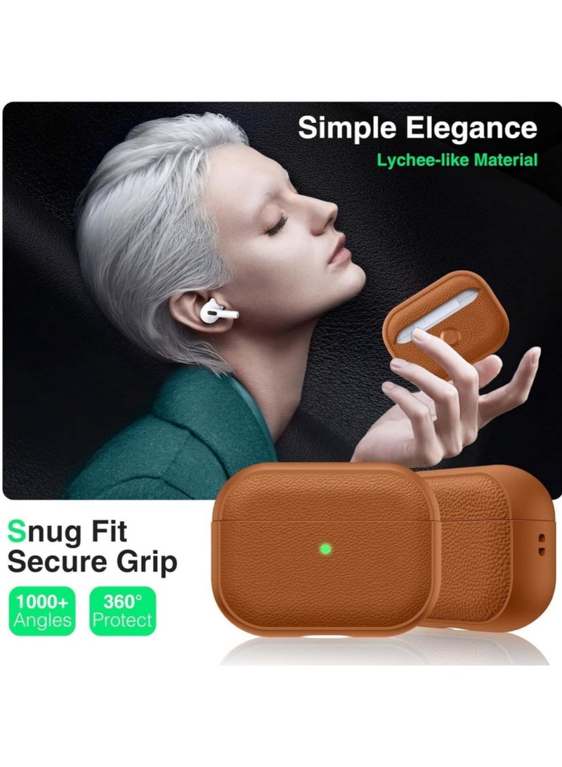اووكاي حافظة AirPods Pro الجيل الثالث، متوافقة مع AirPods Pro الجيل الثالث (2025)، غطاء حماية من السقوط مع سلسلة مفاتيح، جلد صناعي ليتشي، حافظة TPU واقية مقاومة للصدمات (بني) - Image 5