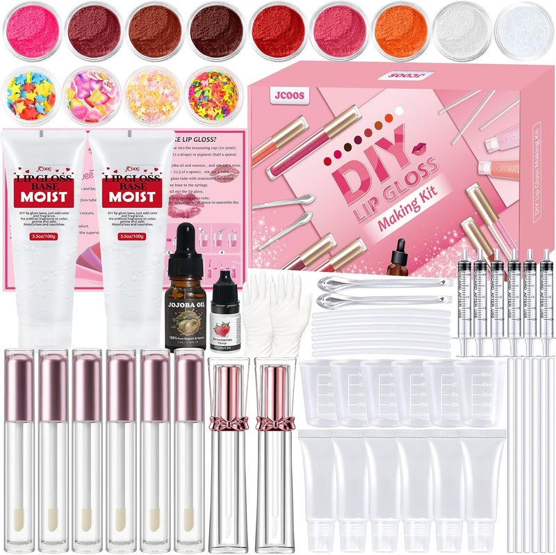 Jcoos Diy Lip Gloss Kit, Lip Gloss Making Kit, LipGloss Making Kit Make Your Own Lip Gloss Making Supplies, Shimmery LipGloss Base, Empty Tubes, Jojoba Oil, Women Teen Girl Gifts Trendy Stuff - Image 1