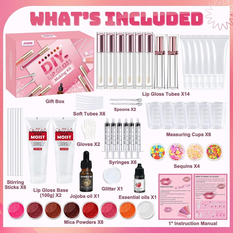 Jcoos Diy Lip Gloss Kit, Lip Gloss Making Kit, LipGloss Making Kit Make Your Own Lip Gloss Making Supplies, Shimmery LipGloss Base, Empty Tubes, Jojoba Oil, Women Teen Girl Gifts Trendy Stuff - Image 2
