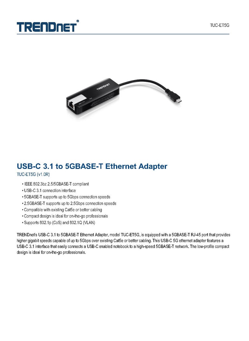 Trendnet - TUC-ET5G USB-C 3.1 to 5GBASE-T Ethernet Adapter - Image 1