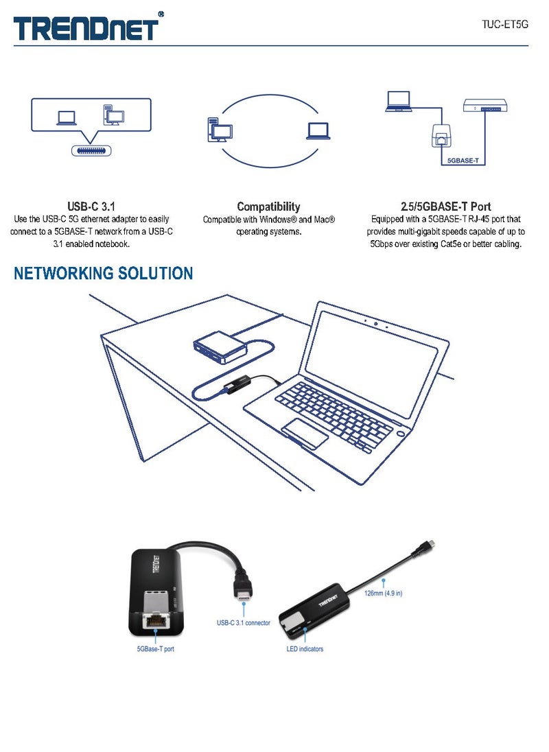 Trendnet - TUC-ET5G USB-C 3.1 to 5GBASE-T Ethernet Adapter - Image 1