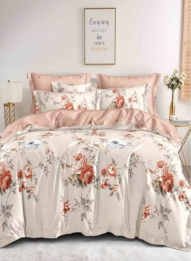 طقم سرير كينغ سايز 220x240 سم - 6 قطع، قماش ميكروفايبر - 1 غطاء لحاف، 1 ملاءة مشدودة، 4 أغطية وسائد، قابل للتنفس، مريح وناعم (الحشو غير متضمن)