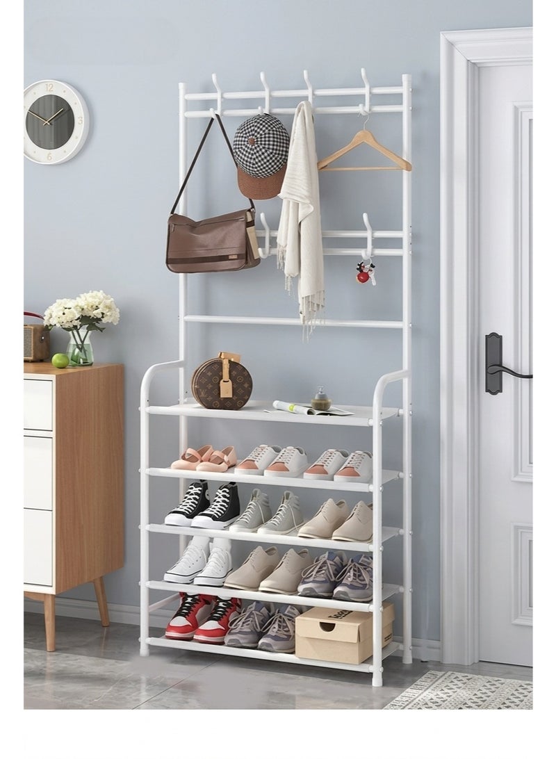 BLOOMING TIME 5-Tier Entryway Shoe Rack with Coat Hooks and Storage Shelf, Space-Saving Hallway Organizer - Image 1