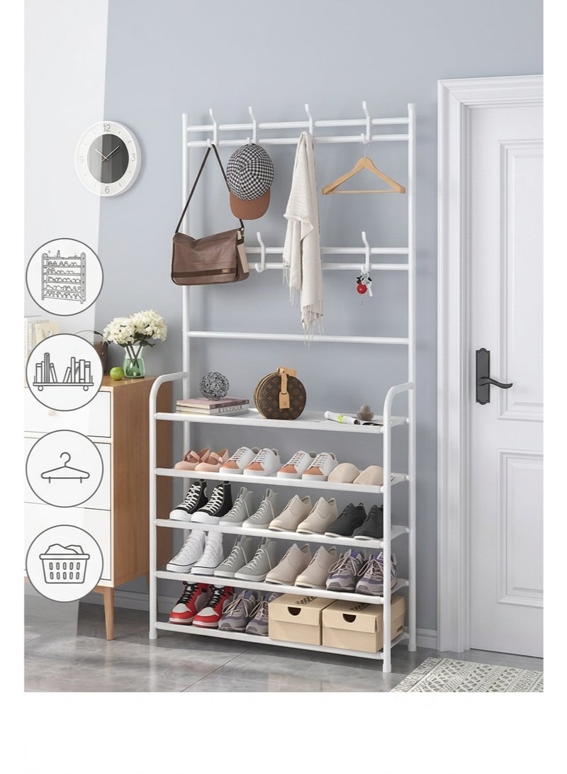 BLOOMING TIME 5-Tier Entryway Shoe Rack with Coat Hooks and Storage Shelf, Space-Saving Hallway Organizer - Image 5