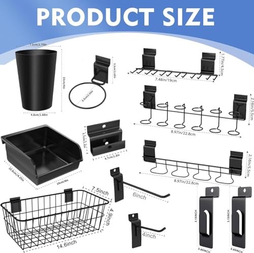 BeapTcely 43 Pcs Slatwall Accessories Organizer Kit with Slatwall Hook, Slatwall Shelves, Slatwall Basket, Slatwall Bin, Slatwall Cup, Slatwall Screwdriver Holder for Organizing Various Tools (Black) - Image 4