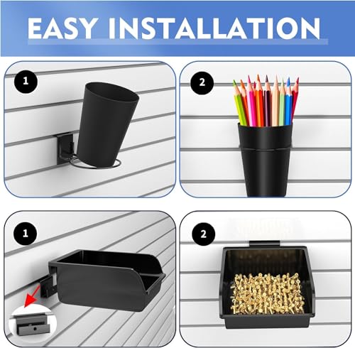 BeapTcely 43 Pcs Slatwall Accessories Organizer Kit with Slatwall Hook, Slatwall Shelves, Slatwall Basket, Slatwall Bin, Slatwall Cup, Slatwall Screwdriver Holder for Organizing Various Tools (Black) - Image 5