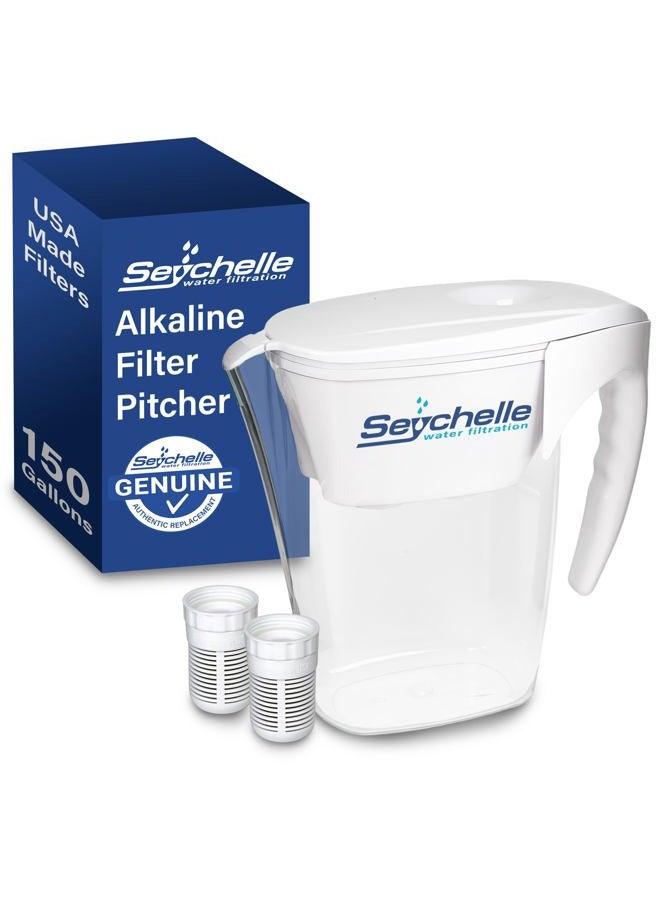 Seychelle pH2O Alkaline Water Filter Pitcher - pH Enhancing Filtration - 200 Gallon Capacity - USA-Made Filter, 64oz - Image 1