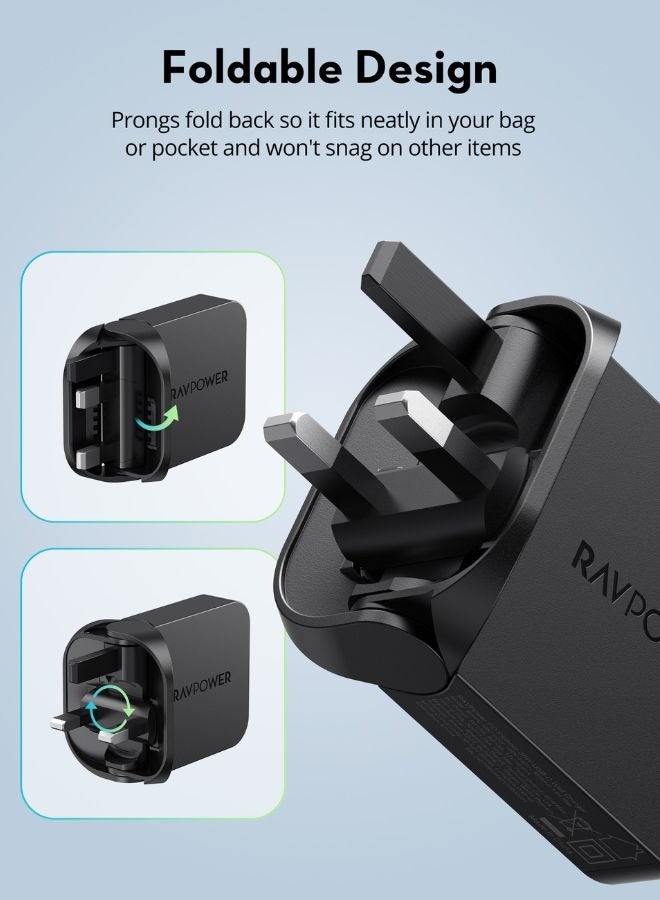 راف باور شاحن حائط PD Pioneer بقوة 35 واط، منفذ واحد، GaN 5.0، تصميم مدمج قابل للطي، تقنية iSmart، حماية متعددة، نحيف للغاية، متوافق مع iPad و iPhone و MacBook و PC1082 - Image 3