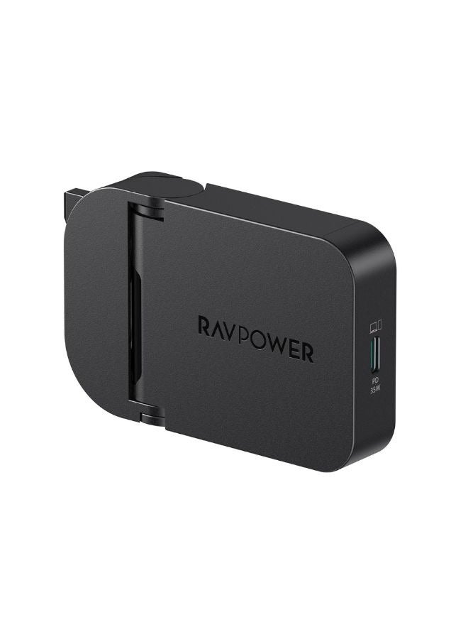 راف باور شاحن حائط PD Pioneer بقوة 35 واط، منفذ واحد، GaN 5.0، تصميم مدمج قابل للطي، تقنية iSmart، حماية متعددة، نحيف للغاية، متوافق مع iPad و iPhone و MacBook و PC1082 - Image 2