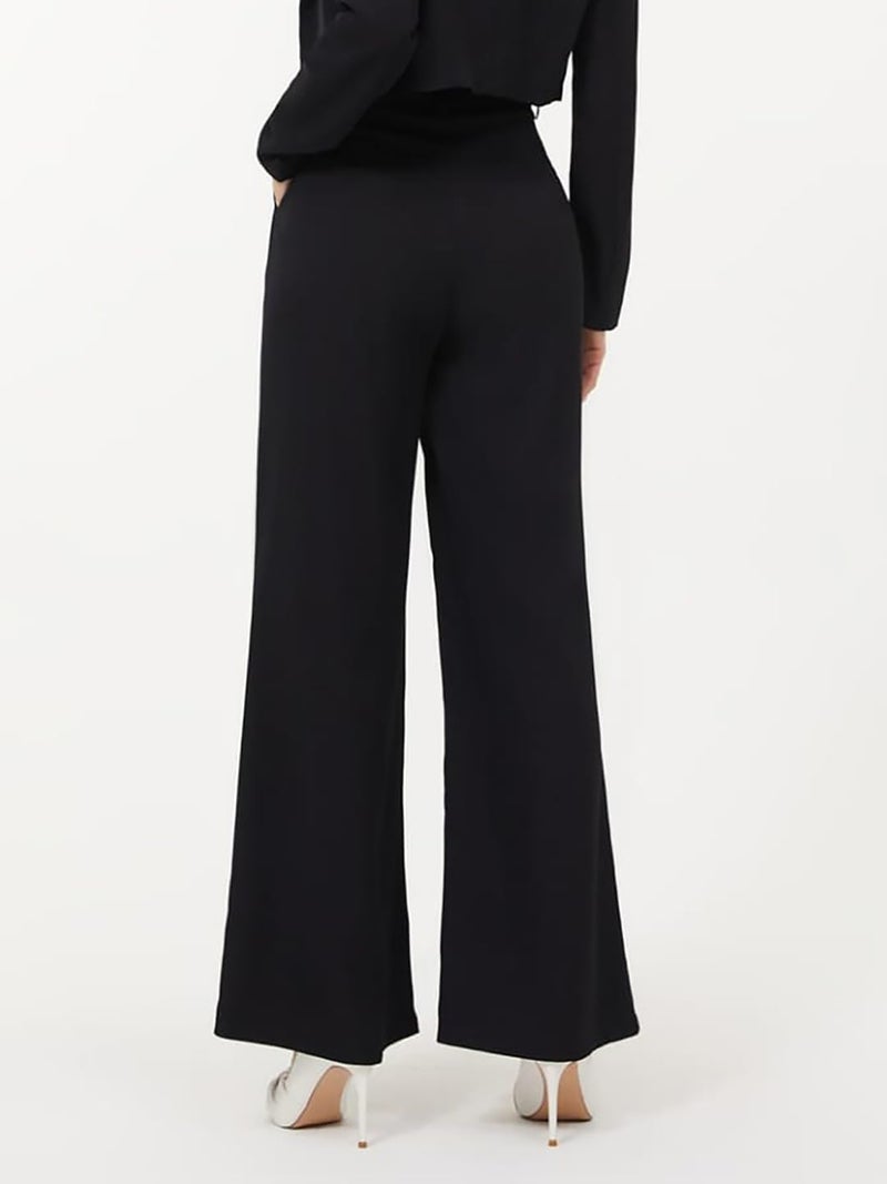 KOTTY Womens High Rise Regular Fit Viscose Rayon Solid Trousers Jade Black - Image 3