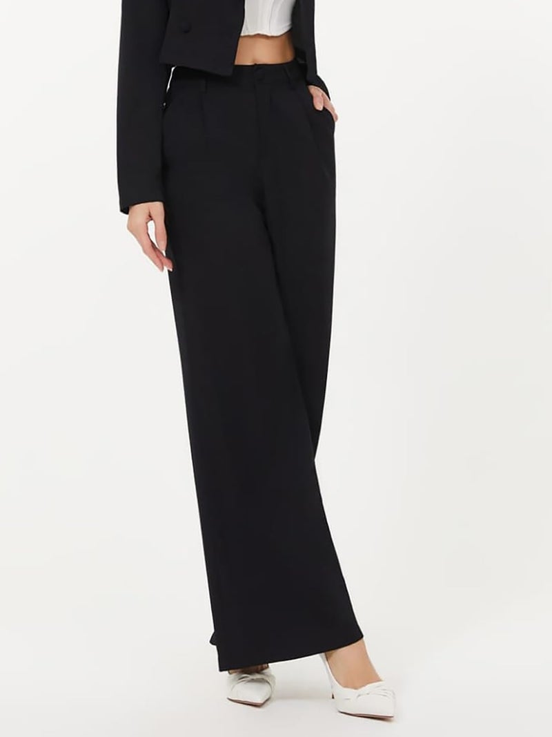 KOTTY Womens High Rise Regular Fit Viscose Rayon Solid Trousers Jade Black - Image 2