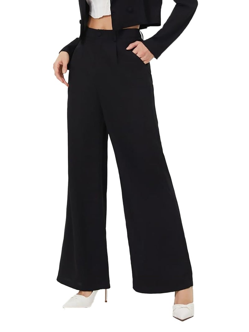 KOTTY Womens High Rise Regular Fit Viscose Rayon Solid Trousers Jade Black - Image 1