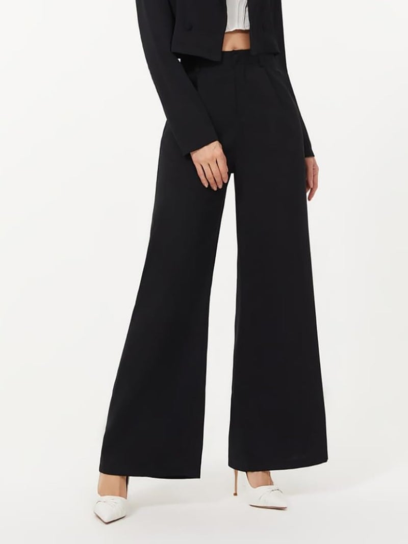 KOTTY Womens High Rise Regular Fit Viscose Rayon Solid Trousers Jade Black - Image 4