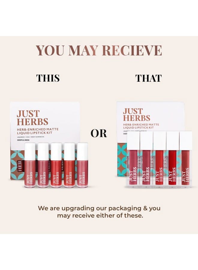Just Herbs Organic Liquid Lipstick Kit Set of 5, Hydrating & Lightweight Lip Color - Paraben & Silicon Free - 1.6 fl oz. (Brights & Pinks) - Image 2