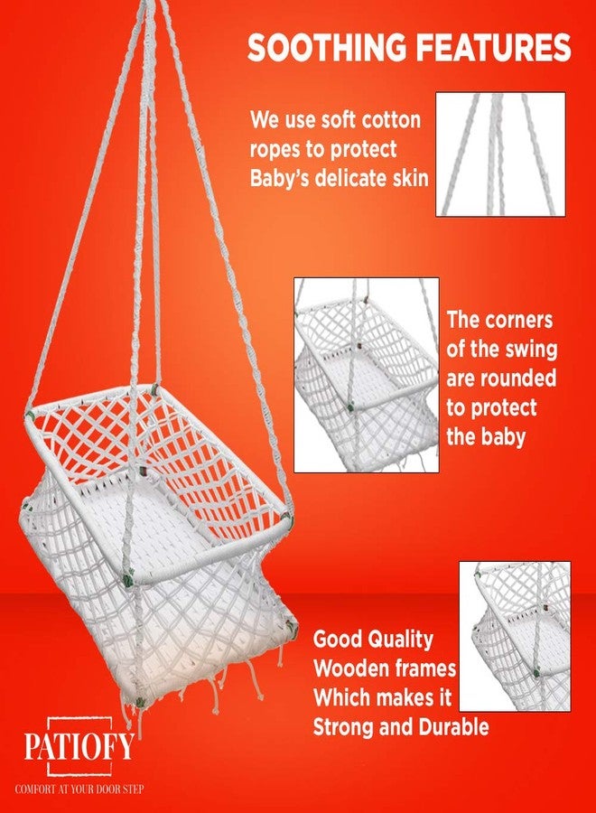 Patiofy Cotton Hanging Cradle for New Born Babies/Palna/Baby Cradle 0 to 2 Years - White - Image 4