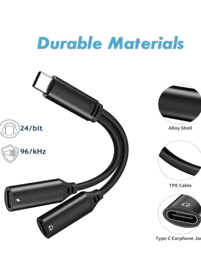ELTRAZONE USB Type C to Dual USB C Female Audio Adapter & Charger Splitter - 2-in-1 Headphone & Charging Aux Cable for Samsung Galaxy S24/S24+/S24 Ultra/S23/S23+/S23 Ultra/S22 Ultra/S22+/S22 - Fast Charging & High-Quality Audio, Durable, Compact Design (Black) - Image 3