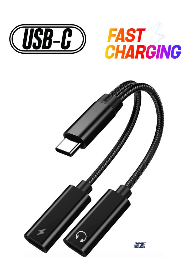ELTRAZONE USB Type C to Dual USB C Female Audio Adapter & Charger Splitter - 2-in-1 Headphone & Charging Aux Cable for Samsung Galaxy S24/S24+/S24 Ultra/S23/S23+/S23 Ultra/S22 Ultra/S22+/S22 - Fast Charging & High-Quality Audio, Durable, Compact Design (Black) - Image 1