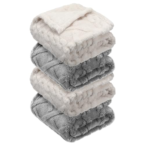 VitalCozy 4 Pcs Fleece Baby Blankets for Boys Girls 3D Soft Plush Warm Baby Receiving Blankets 30 x 40 Cozy Fluffy Infant Toddler Newborn Swaddling Blanket for Crib Nursery BedNeutral Color - Image 1