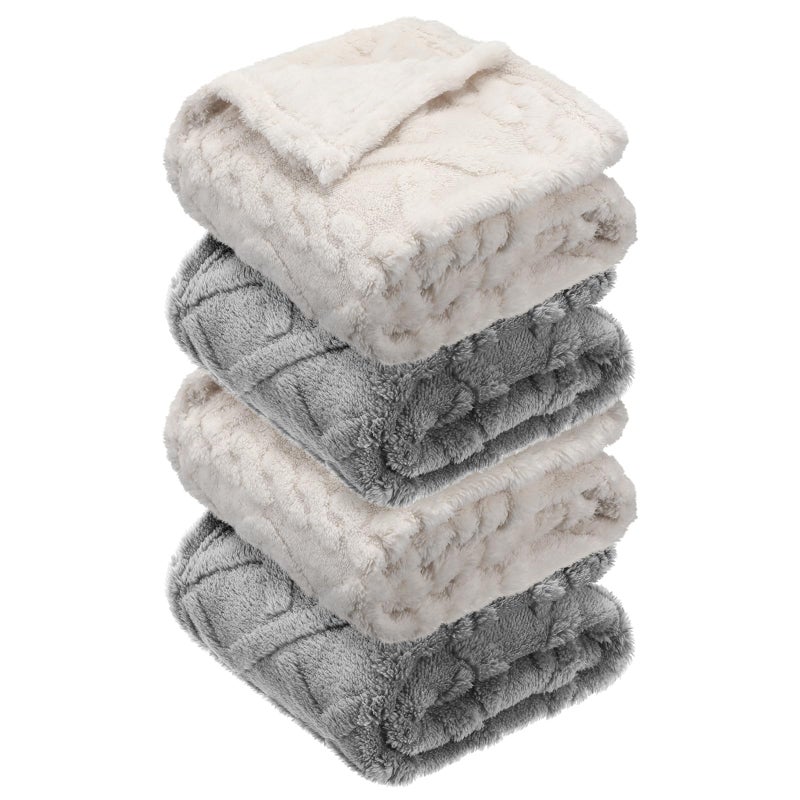 VitalCozy 4 Pcs Fleece Baby Blankets for Boys Girls 3D Soft Plush Warm Baby Receiving Blankets 30 x 40 Cozy Fluffy Infant Toddler Newborn Swaddling Blanket for Crib Nursery BedNeutral Color - Image 2