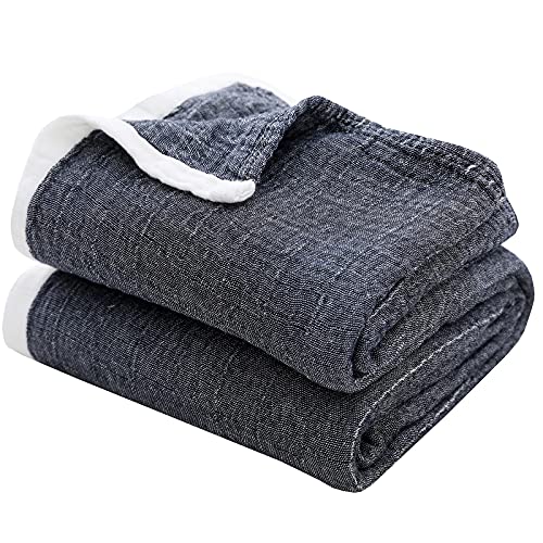 SE SOFTEXLY Muslin Throw Blanket for Adults 4-Layer Soft Throw Blankets for Couch Breathable Cotton Blankets All Season Lightweight Pre-Washed Bed Throw Twin Blanket (60"x80",Dark Blue) - Image 1