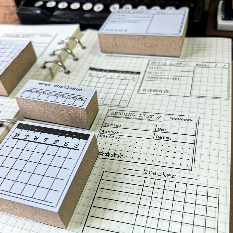 Vintage Fantasy Wooden Stamps Set 5 Rectangles Challenge Level Journaling Planner Crafts - Image 1