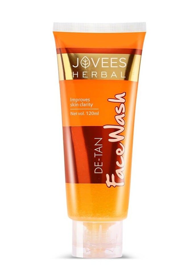 JOVEES HERBAL - Jovees Herbal De Tan Face Wash  For Women and Men   Tan Removal Brightening and Glowing Skin  100% Natural   Exfoliating and Clarifying 120 ML - Image 1