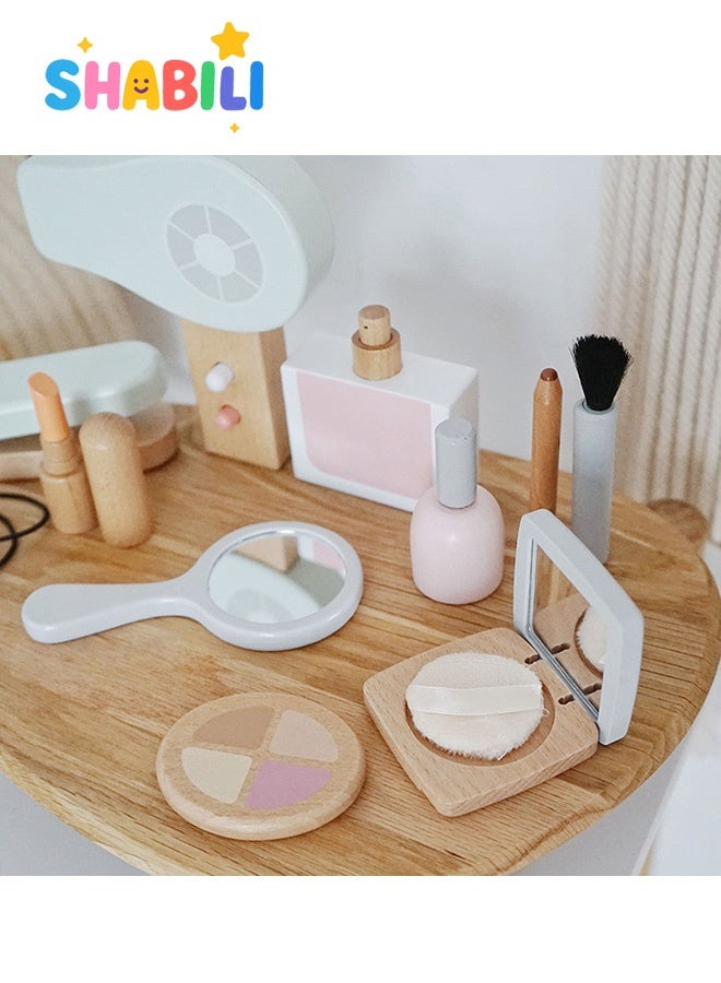 SHABILI 16Pcs Wooden Makeup Toy Set Pretend Play Wood Beauty Salon Toys Toddler Portable Makeup Kit for Girls Aged 3+ Inspires Imagination Develops Fine Motor Skills Ideal Early Learning Educational Birthday Gift for Little Girls Toddlers - Image 4