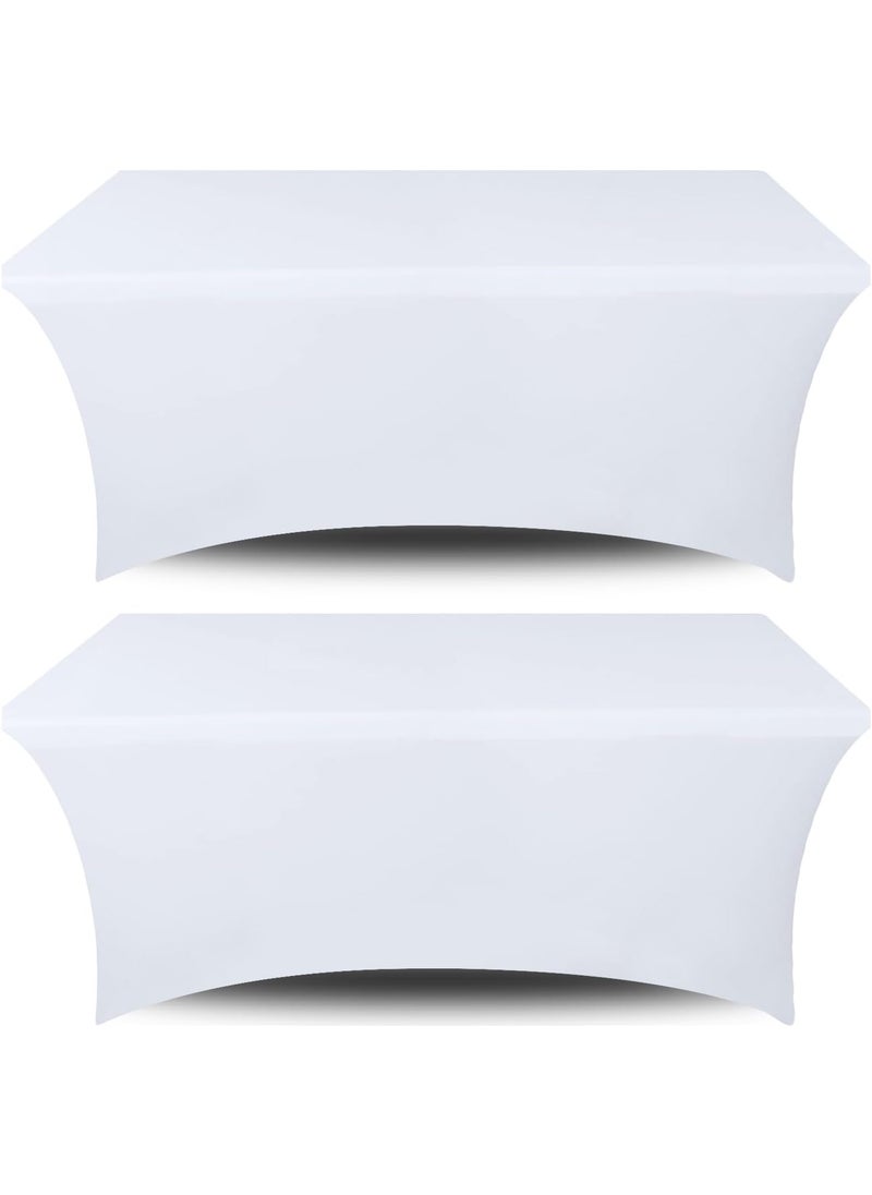 White Classic Stretch Spandex Table Covers 4FT, Pack of 2 Fitted Tablecloths for Rectangle Tables, Stretchy Wrinkle Resistant Folding Table Cover, White  - Image 1