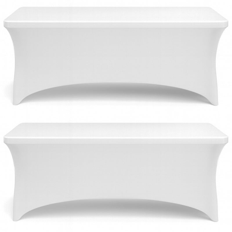White Classic أغطية طاولات سبانديكس القابلة للتمدد 4 أقدام، عبوة من 2 مفرش طاولة مناسب للطاولات المستطيلة، غطاء طاولة قابل للتمدد ومقاوم للتجاعيد، أبيض - Image 1